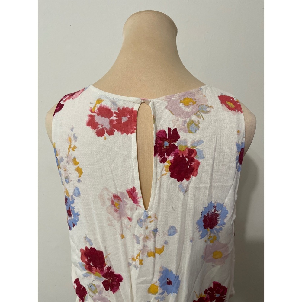 Lucky Brand Floral Midi Dress Large White Red Blue Cottagecore Boho Casual - Picture 7 of 10